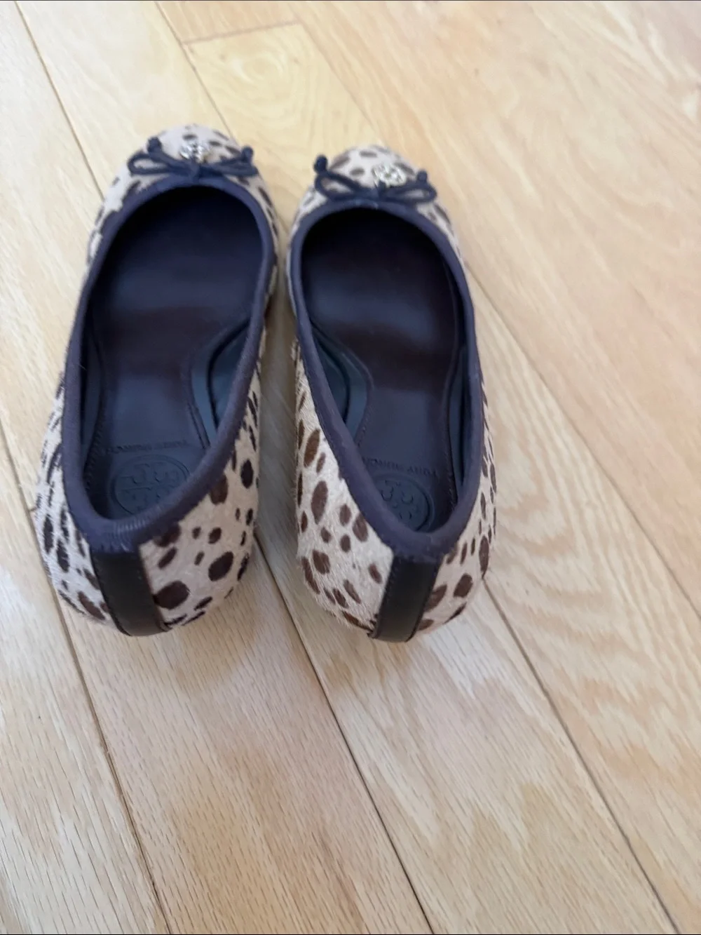 Tory Burch Leopard Calf Hair Ballet Flats with Gold Logo